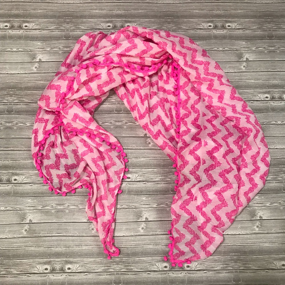 Lilly Pulitzer pineapple Pom Pom scarf pink white